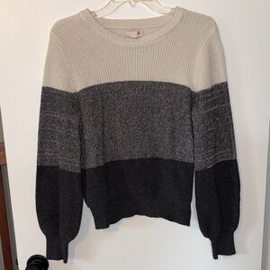 SO Women's Colorblock Sweater - Cream, Gray, and Black
